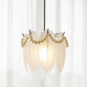 Lampe Suspendue Française Luxueuse en Verre et Perles